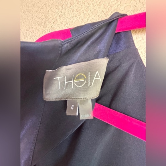 Theia Navy & White Nautical Stripe Jacquard Taffeta Full Skirt Formal Gown 4 - Picture 11 of 14